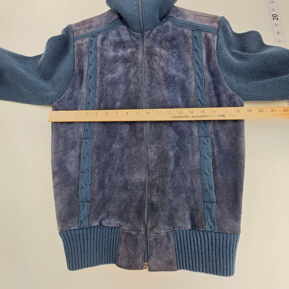 Vintage Royal Knight Leather Knit Jacket Mens Medium Blue Suede Zip - Picture 9 of 13